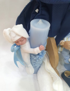 Costum de botez pentru baietei bebelusi albastru cu dungi