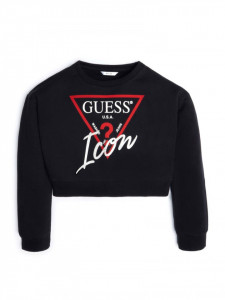 Hanorac Guess negru cu mansete, pana in talie