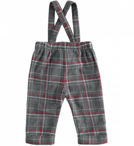 Pantalon cu bretele în carouri pe fond gri, iDO