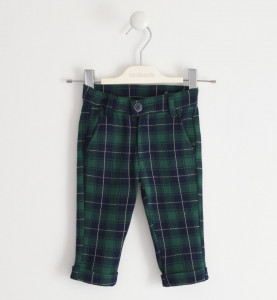 Pantalon lung băieți în carouri bleumarin cu verde