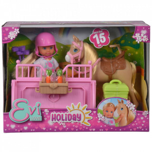 Papusa Simba Evi Love 12 cm Holiday Horse cu calut si accesorii