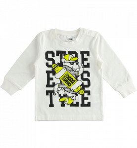 Tricou baieti alb si galben Ido din bumbac cu manseta