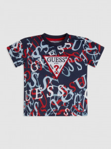 Tricou bleumarin cu litere colorate de baiat Guess