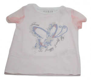 Tricou Guess alb cu manecute roz