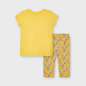 Costum cu tricou si colant din bumbac Mayoral galben de fetita