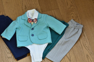 Costum de botez cu sacou bleo in 5 piese de baiat