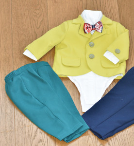 Costum de botez cu sacou galben verzui 5 piese