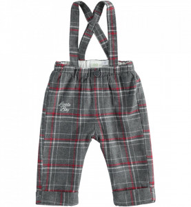 Pantalon cu bretele în carouri pe fond gri, iDO