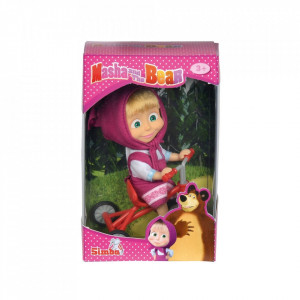 Papusa Simba Masha and the Bear 12 cm Masha cu tricicicleta