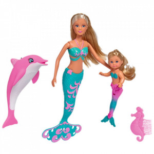 Set Simba Steffi Love Mermaid Friends papusa 29 cm, papusa 12 cm, delfin si accesorii