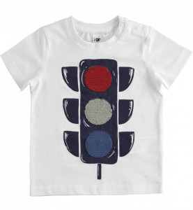 Tricou alb cu paiete reversibile semafor din bumbac IDO
