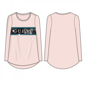 Tricou cu mânecă lungă roz din bumbac și cu stasuri, Guess