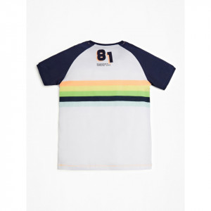 Tricou Guess alb cu dungi multicolore