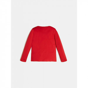Tricou roșu cu mânecă lungă și logo, bumbac, Guess