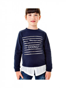 Bluza de fata din bumbac bleumarin cu alb IDO