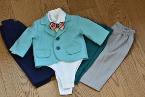 Costum de botez cu sacou bleo in 5 piese de baiat