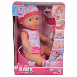 Papusa Simba New Born Baby 30 cm Bebe Darling cu olita si bavetica roz inchis