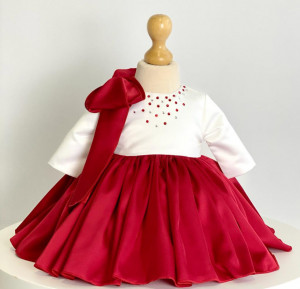 Rochie de botez cu mătase roșie