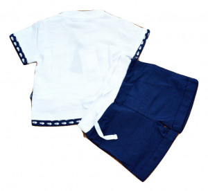 Set baieti , ido, bumbac, alb cu bleumarin