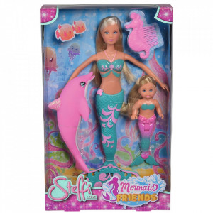 Set Simba Steffi Love Mermaid Friends papusa 29 cm, papusa 12 cm, delfin si accesorii