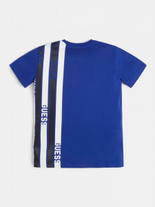 Tricou guess din bumbac pe albastru electric cu dungi gri de baieti