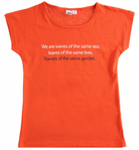 Tricou portocaliu cu scris alb negru Ido