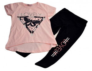 Costum cu tricou roz si fluturas