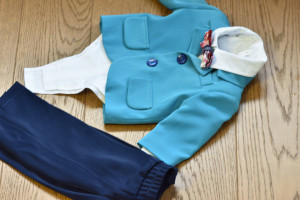 Costum de botez cu sacou albastru in 5 piese de baiat