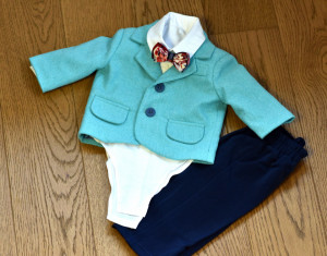 Costum de botez cu sacou bleo in 5 piese de baiat