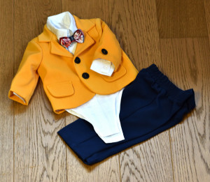Costum de botez cu sacou galben in 5 piese