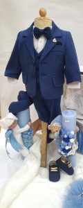 Costum de botez pentru baietei bebelusi albastru cu dungi