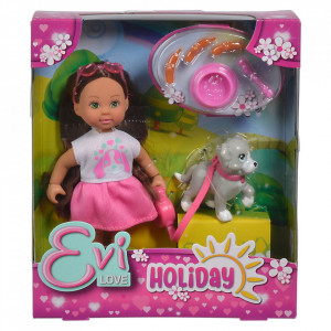 Papusa Simba Evi Love 12 cm Holiday Friend cu catelus si accesorii