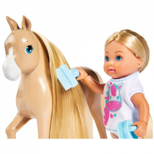 Papusa Simba Evi Love 12 cm Holiday Horse cu calut si accesorii