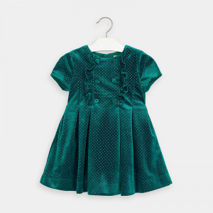 Rochie Mayoral de catifea verde cu lame auriu