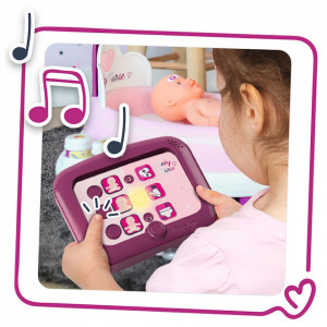 Set cadita si accesorii pentru papusi Smoby Baby Nurse Nursery mov