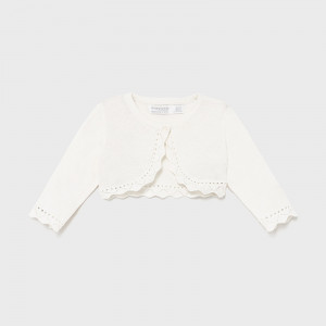 Bolero tricotat din bumbac ivoire pentru bebe fetita