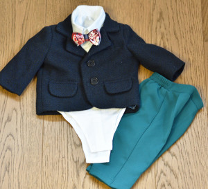 Costum de botez cu pantaloni verzi 5 piese