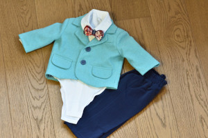 Costum de botez cu sacou bleo in 5 piese de baiat