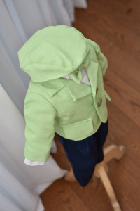 Costum de botez cu sacou verde din in 5 piese
