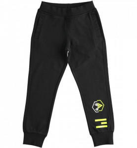 Pantalon baiat din bumbac negru cu manseta IDO