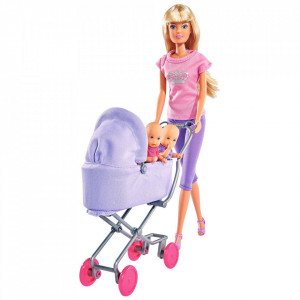 Papusa Simba Steffi Love Sunshine Twins 29 cm violet cu carucior si accesorii