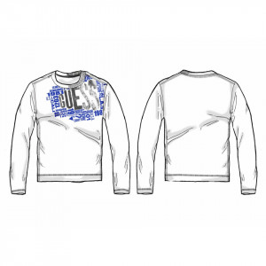 Tricou cu mânecă lungă, alb și albastru cerneală, din bumbac, Guess