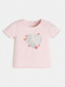 Tricou de fetite pe fond alb si roz cu inimioara Guess