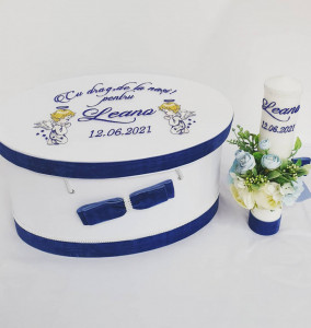 Trusou de botez cu lumanare asortata tema ingeras