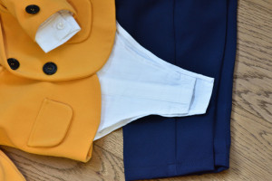 Costum de botez cu sacou galben in 5 piese