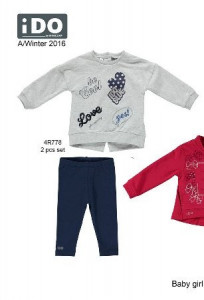 Costum din bumbac de fetiță, cu bluză și colant, iDO