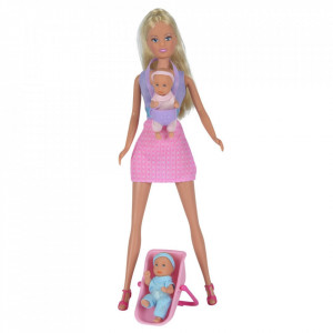 Papusa Simba Steffi Love 29 cm Babysitter cu 2 bebelusi si accesorii