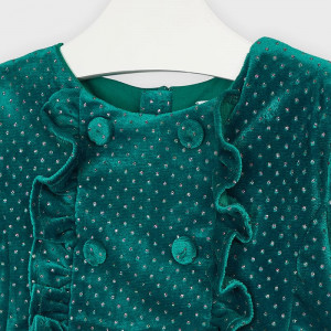 Rochie Mayoral de catifea verde cu lame auriu