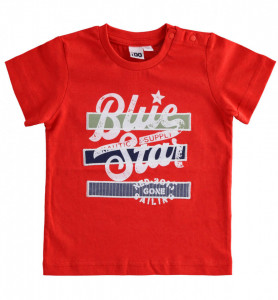 Tricou de baieti rosu cu blug in dungi Ido