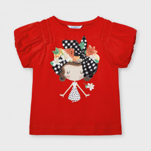 Tricou din bumbac rosu Mayoral cu fetita pe piept